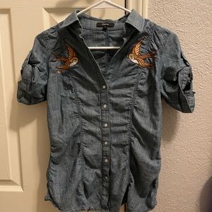 Express two birds light denim shirt